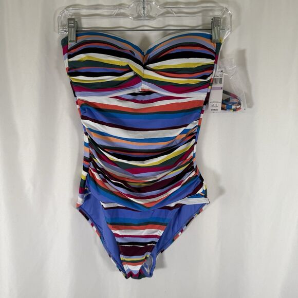 New Anne Cole One Piece Swimsuit Women's 6 Rainbow Striped Pull On Padded - Picture 1 of 10